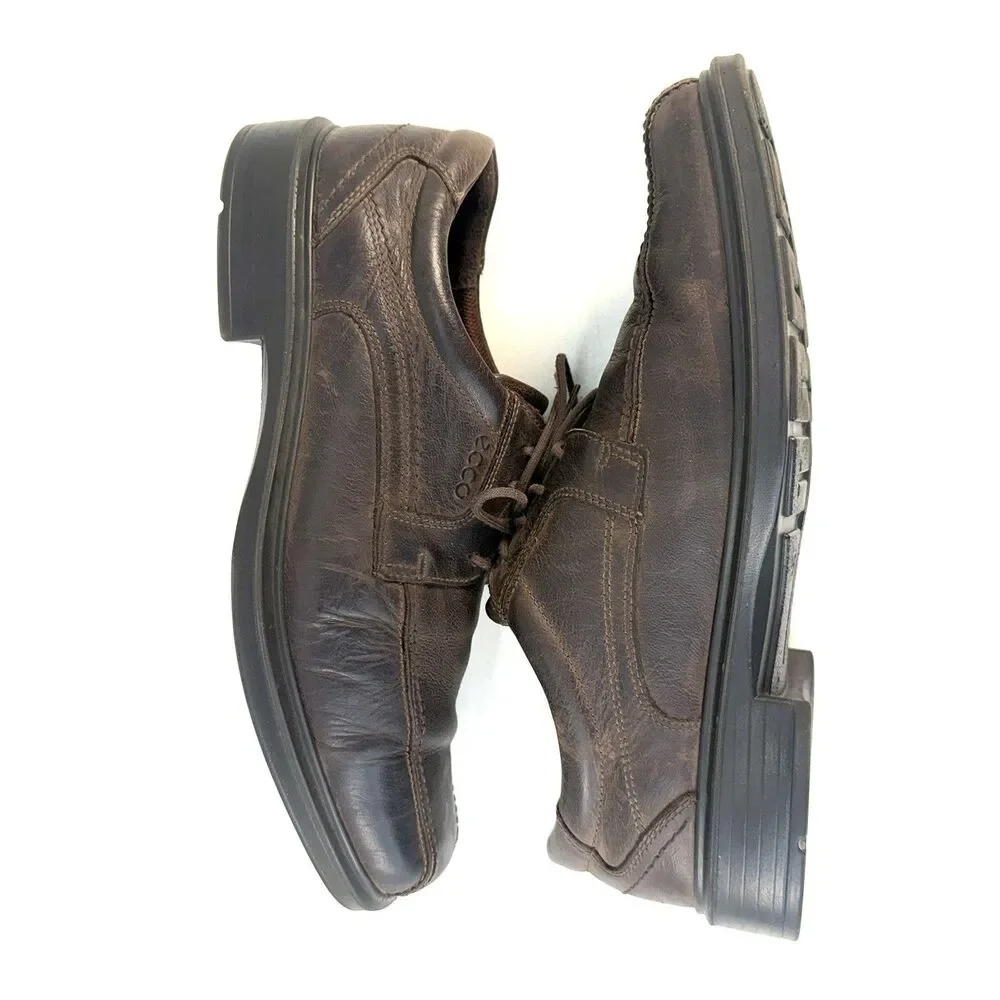 Mens Ecco Brown Leather Berlin Apron Toe Oxford Loafers Shoes Size EU 44 US 11